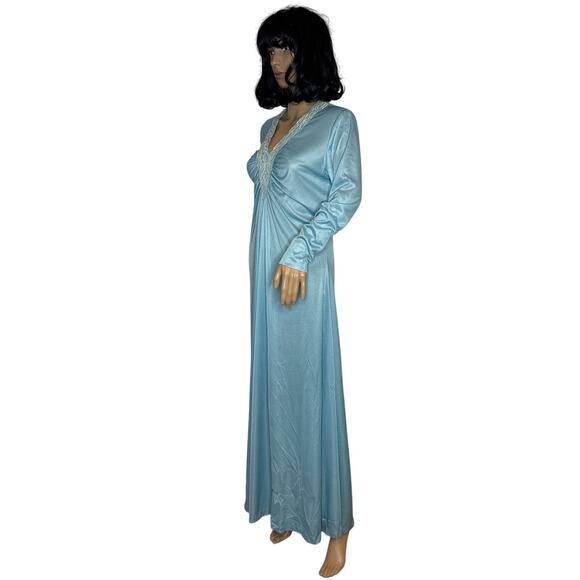Vintage 60's OOAK unbranded laced V neck blue long sleeved maxi dress small - Picture 8 of 16